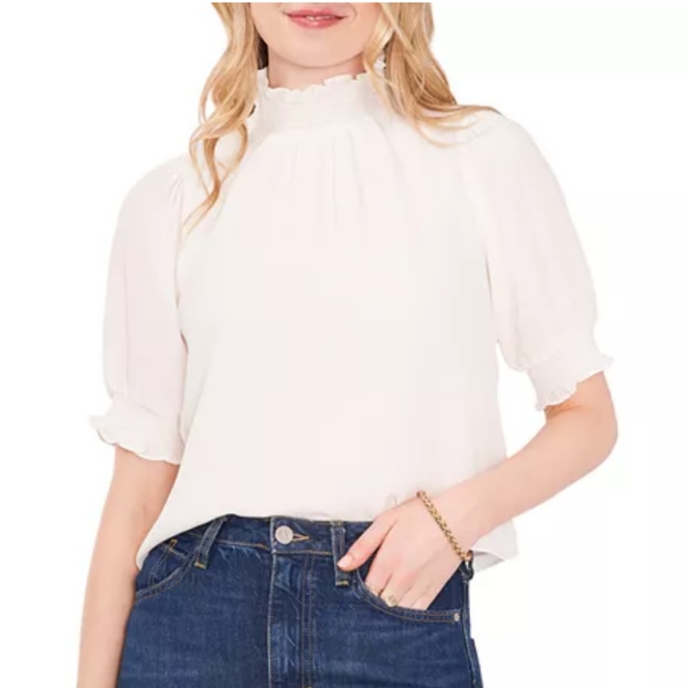 1.STATE 34 Sleeve Smocked Neck top New Ivory XXS